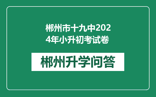 郴州市十九中2024年小升初考试卷