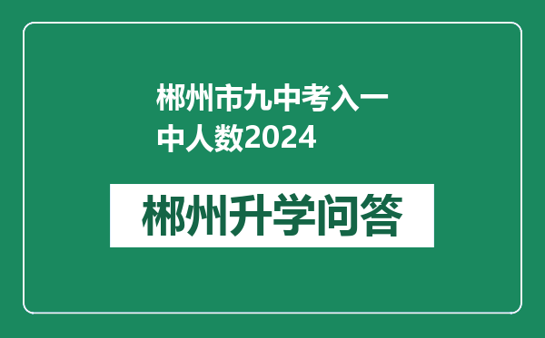 郴州市九中考入一中人数2024