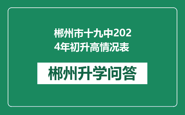 郴州市十九中2024年初升高情况表