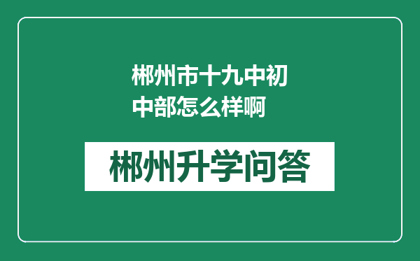 郴州市十九中初中部怎么样啊