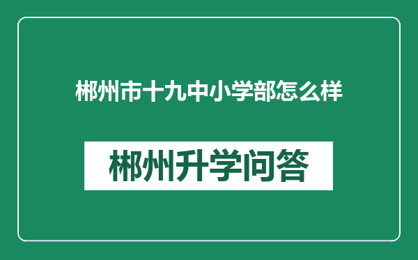 郴州市十九中小学部怎么样