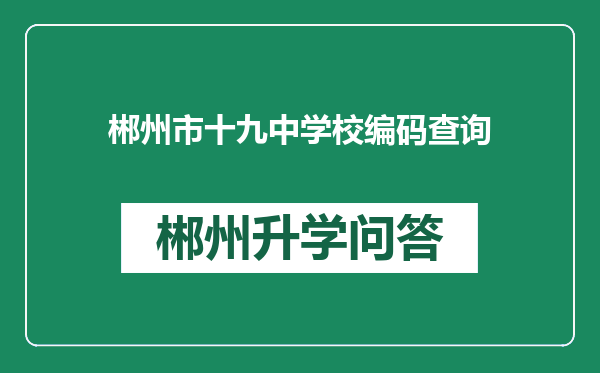 郴州市十九中学校编码查询