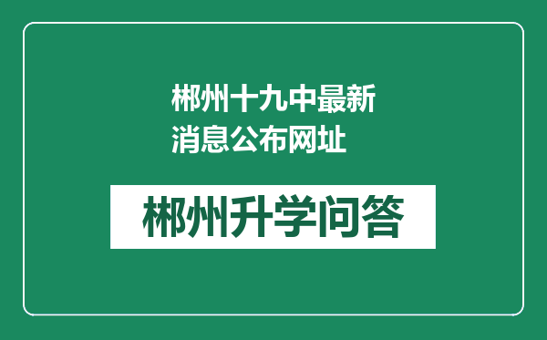 郴州十九中最新消息公布网址