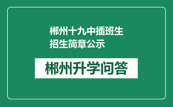 郴州十九中插班生招生简章公示