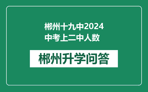 郴州十九中2024中考上二中人数