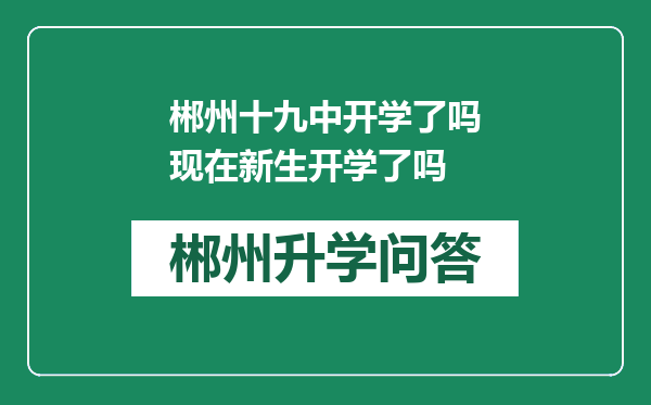 郴州十九中开学了吗现在新生开学了吗