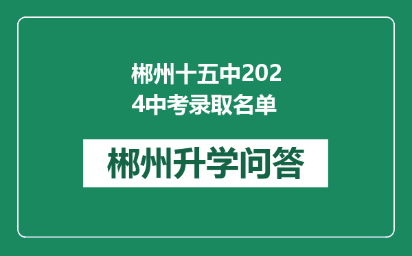 郴州十五中2024中考录取名单