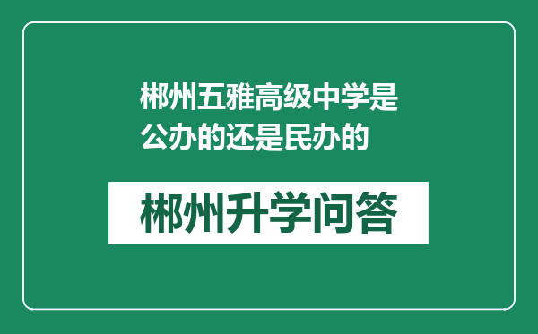 郴州五雅高级中学是公办的还是民办的