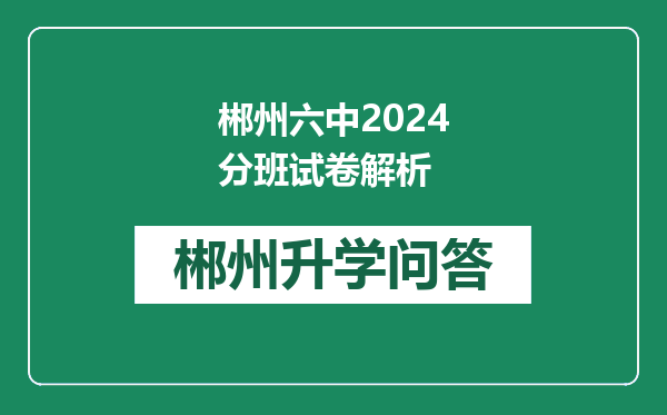 郴州六中2024分班试卷解析