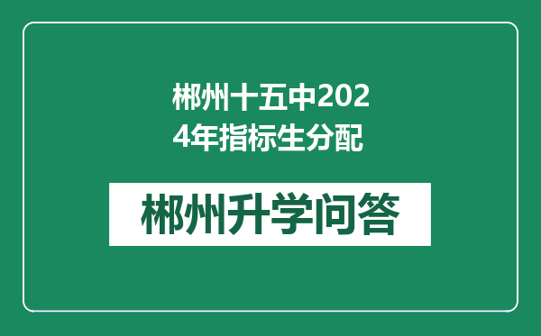 郴州十五中2024年指标生分配