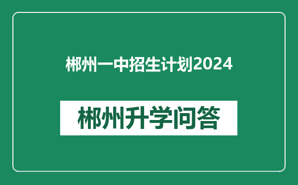 郴州一中招生计划2024