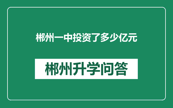 郴州一中投资了多少亿元