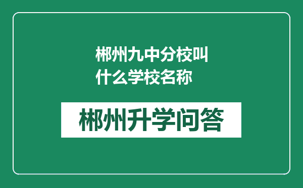 郴州九中分校叫什么学校名称