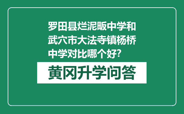 罗田县烂泥畈中学和武穴市大法寺镇杨桥中学对比哪个好？