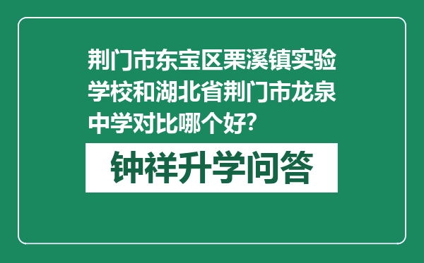 荆门市东宝区栗溪镇实验学校和湖北省荆门市龙泉中学对比哪个好？