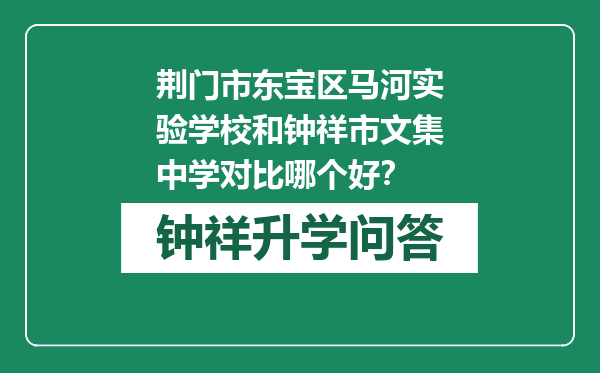 荆门市东宝区马河实验学校和钟祥市文集中学对比哪个好？