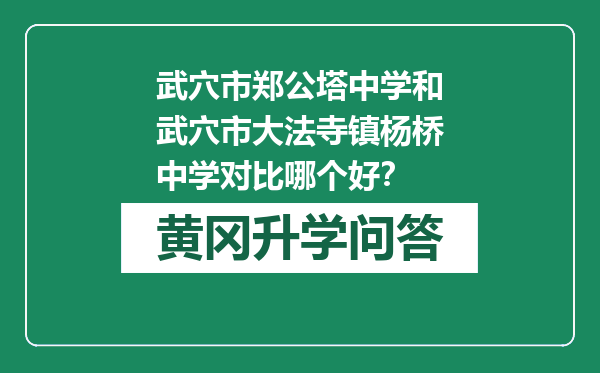 武穴市郑公塔中学和武穴市大法寺镇杨桥中学对比哪个好？