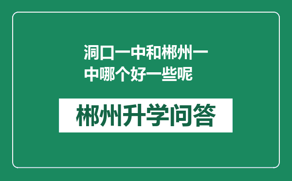 洞口一中和郴州一中哪个好一些呢