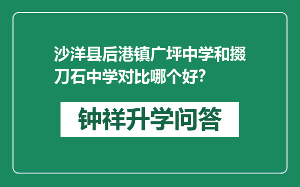 沙洋县后港镇广坪中学和掇刀石中学对比哪个好？