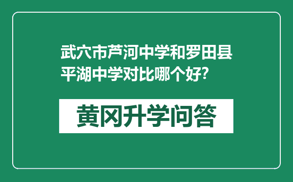 武穴市芦河中学和罗田县平湖中学对比哪个好？