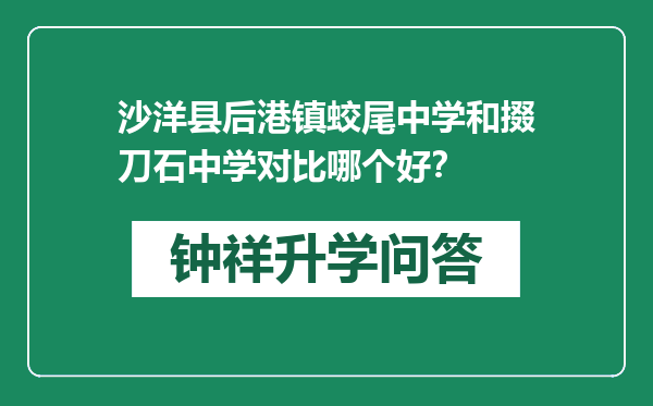 沙洋县后港镇蛟尾中学和掇刀石中学对比哪个好？