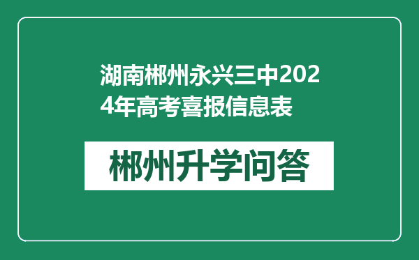 湖南郴州永兴三中2024年高考喜报信息表