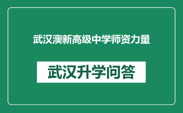 武汉澳新高级中学师资力量