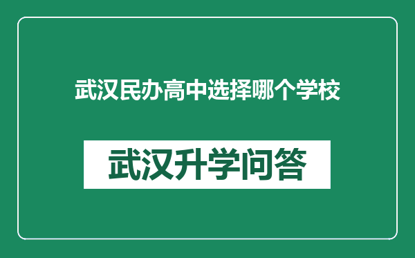 武汉民办高中选择哪个学校