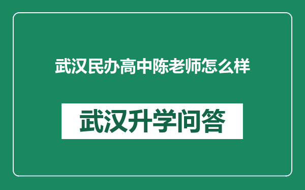武汉民办高中陈老师怎么样