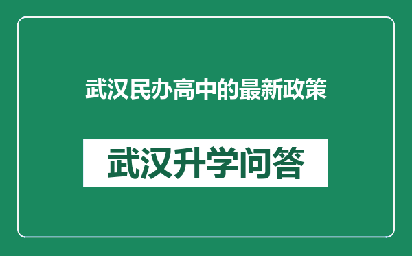 武汉民办高中的最新政策