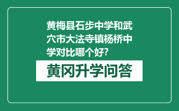 黄梅县石步中学和武穴市大法寺镇杨桥中学对比哪个好？