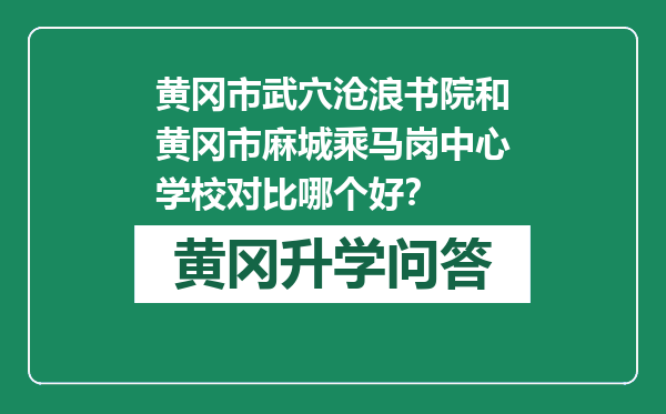 黄冈市武穴沧浪书院和黄冈市麻城乘马岗中心学校对比哪个好？