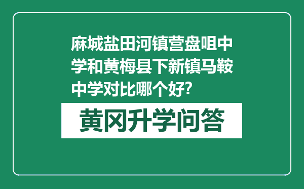 麻城盐田河镇营盘咀中学和黄梅县下新镇马鞍中学对比哪个好？