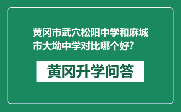 黄冈市武穴松阳中学和麻城市大坳中学对比哪个好？