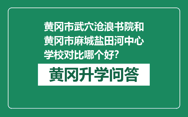 黄冈市武穴沧浪书院和黄冈市麻城盐田河中心学校对比哪个好？