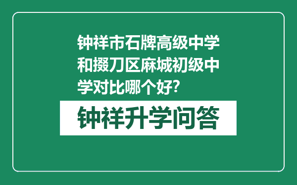 钟祥市石牌高级中学和掇刀区麻城初级中学对比哪个好？