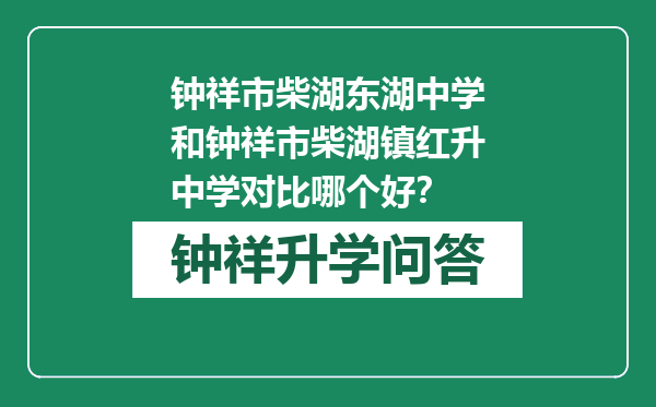 钟祥市柴湖东湖中学和钟祥市柴湖镇红升中学对比哪个好？