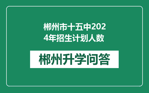 郴州市十五中2024年招生计划人数