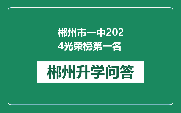郴州市一中2024光荣榜第一名