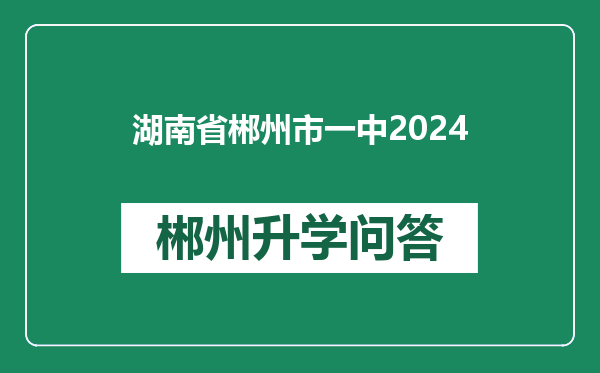 湖南省郴州市一中2024