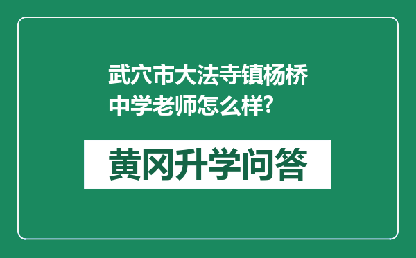武穴市大法寺镇杨桥中学老师怎么样?