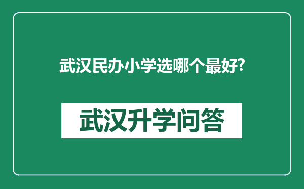武汉民办小学选哪个最好?