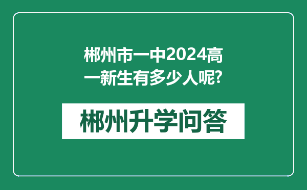 郴州市一中2024高一新生有多少人呢?